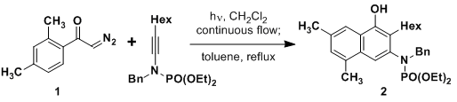 光催化下N-膦?；舶泛挺?重氮酮通過流動反應器進行苯環關環反應的研究