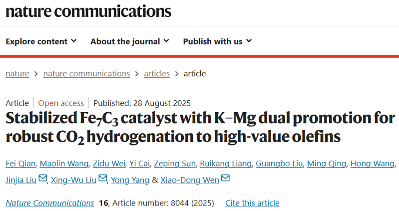 超1000h！山西煤化所，最新Nature子刊！ CO?高效加氫制烯烴